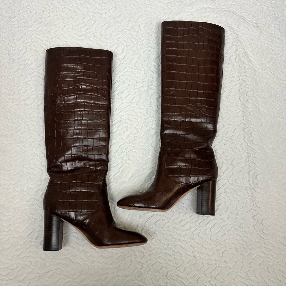 Loeffler Randall Goldy Croc Embossed Tall Boots Brown - Picture 3 of 14